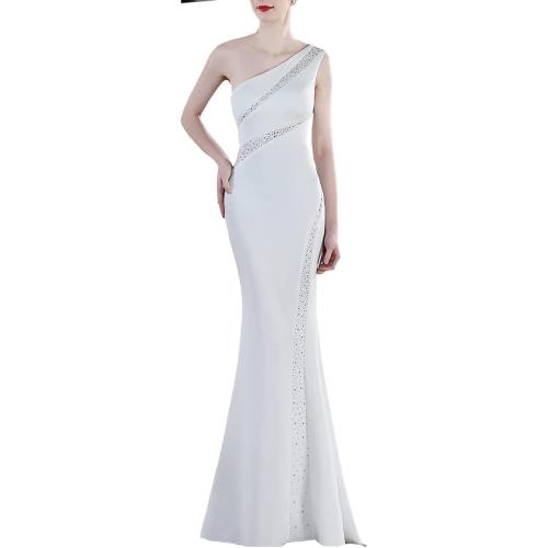 MTVOPN Women's One Shoulder Beaded Floor-Length Mermaid Satin Evening Dress size large