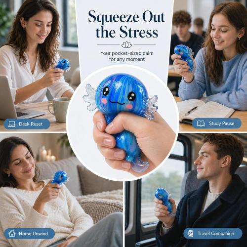 2 Packs Axolotl Squishy Stress Relief Toy, Glitter Stretchy Axolotls Stress Soft Squeeze Sensory Fidget Toys for Kids Adults, Cute Axolotls Squishies Party Favors Classroom