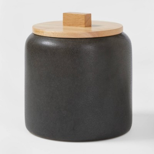 Medium Stoneware Tilley Food Storage Canister with Wood Lid Black - Threshold
