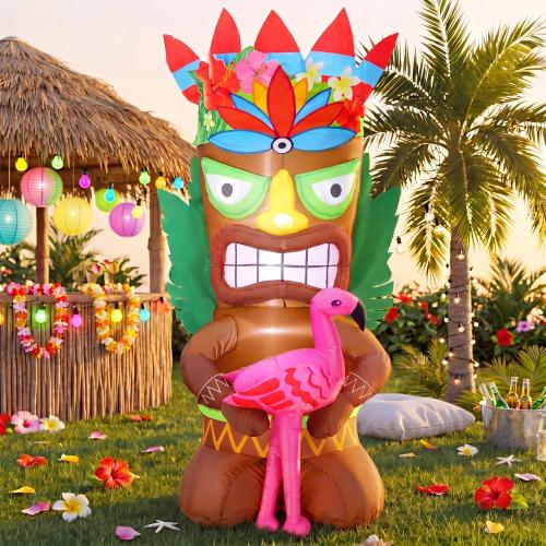 Skylety 5ft Inflatable Flamingo Outdoor Decoration Pre-lit Lights