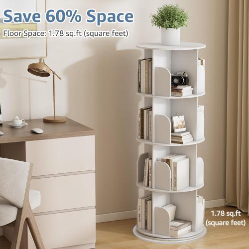 DUMOS 4 Tier Rotating Bookshelf Tower, Round Spinning Bookcase Lazy Susan