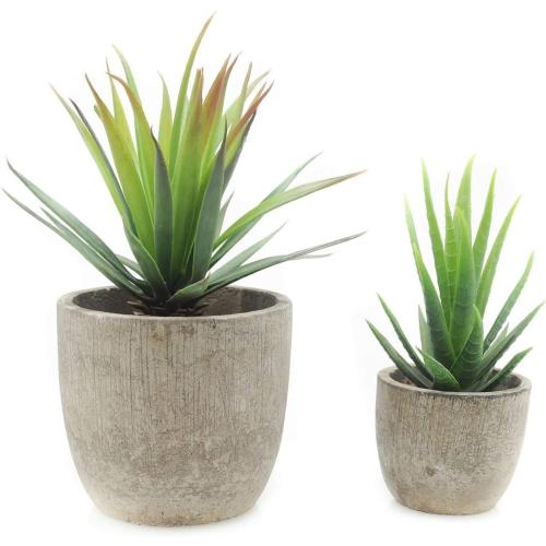 Velener Mini Home Decoration Aloe Vera Artificial Plants with Paper-Mache Pots (Set of 2), 7 inches and 5 inches, Faux Plants for Living Room, Kitchen, Bedroom, and Office Decor…
