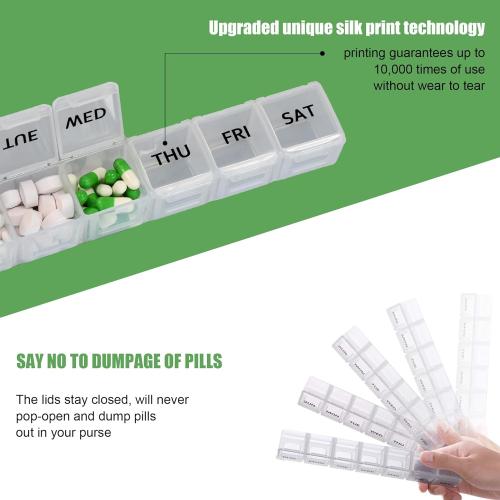 2 Pack Weekly Pill Organizer, Large 7 Day Travel Pill Case (White & Black)