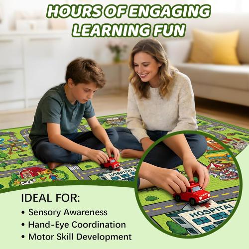 Rug Play Mat for Son, Non-Slip Town City Road Map Carpet for Daughter Playroom Bedroom, Son Play Mat Track Road Rugs, 59x39.4 inch