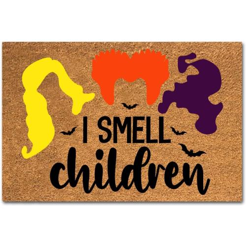 Funny Coir Doormat - Smell Children Hocos Pocos Halloween Welcome Mat for Front Porch & Entrance - 23.6 x 15.7 inch PVC Non Slip Outdoor Coir Doormat