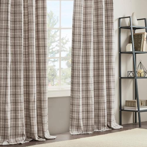 Madison Park Plaid Window Curtain Thermal Insulated, 1 Panel, 50x63 Brown