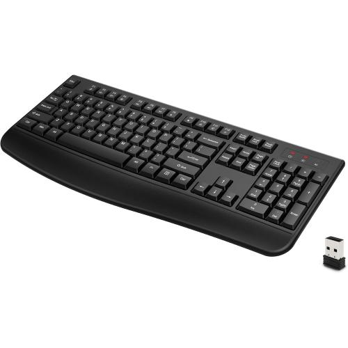 QUASIO Wireless Keyboard, 2.4G Full-Sized Ergonomic Wireless Computer Keyboard with Wrist Rest for Windows, Mac OS Laptop/PC/Desktop/Notebook(Black)