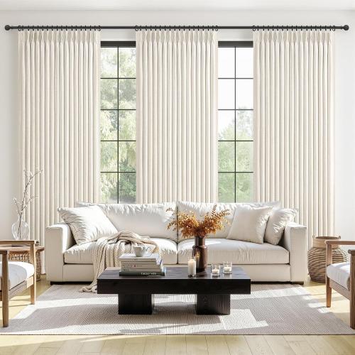 70 Inch Extra Wide Blackout Tall One Curtains for Large Windows 66 Living Room,Pinch Pleated Thick Drapes Sliding Glass Patio Door Memory Trained Heavy Duty Linen Thermal 70Wx108Lx 1 Panel,Birch