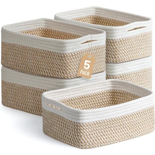5 Pack Small Woven Storage Baskets for Shelves, Gift Baskets Empty