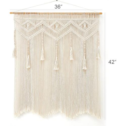 Mkono Macrame Wall Hanging Large Boho Decor Woven Wall Tapestry Chic Art Tassel Christmas Decoration for Backdrop over Bed Bedroom Nursery Dorm Classroom, Including Hanging Rod, 33''W x 42''H
