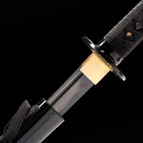 Yu Qin Sword, Pure Handmade Samurai Sword, 9260 Spring Steel, 41.31.21 inches, Full Tang Sword Set, Sharp, Black Katana
