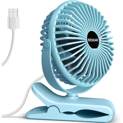 BESKAR USB Clip on Fan, Portable Small Desk Fan with Cord Powered