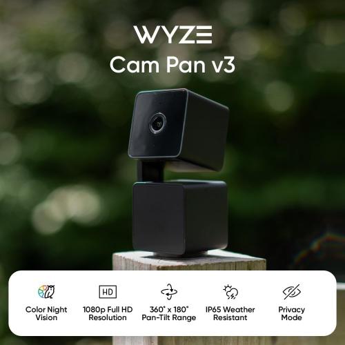 WYZE Cam Pan v3 Indoor/Outdoor IP65 1080P 360° Pan/Tilt/Zoom WiFi Smart Home Security Camera, Motion Tracking for Baby/Pet, Color Night Vision, Works with Alexa&Google Assistant, Free Expert Setup