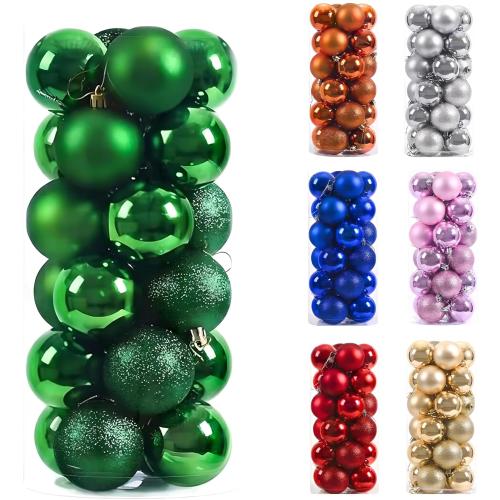 Paramexview®  Christmas Balls Set, 40mm/1.57 inch, Christmas Tree Hanging Shatterproof Ornaments Decoration, Pre-Hooked Hanging Balls, Seasonal Home Decoration for Trees (Green)