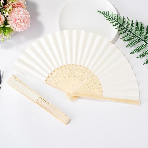 Cream-Coloured Paper Hand Fan Bamboo Folding fan Handheld Paper Fan