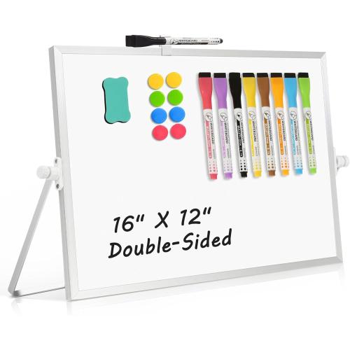 Double-Sided Magnetic White Board with Stand, 16 x 12