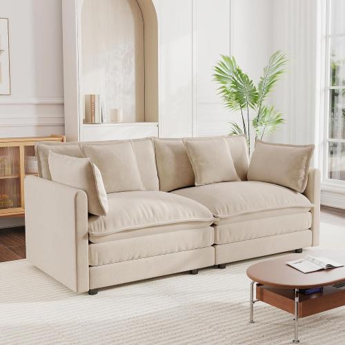 mikibama Luxury Loveseat Sofa Couch, 76 Modern Chenille Deep 2-Seater Cloud Couch with 2 Armrest Pillows and 2 Toss Pillows, Love Seat for Living Room Bedroom Office Apartment, Light Coffee