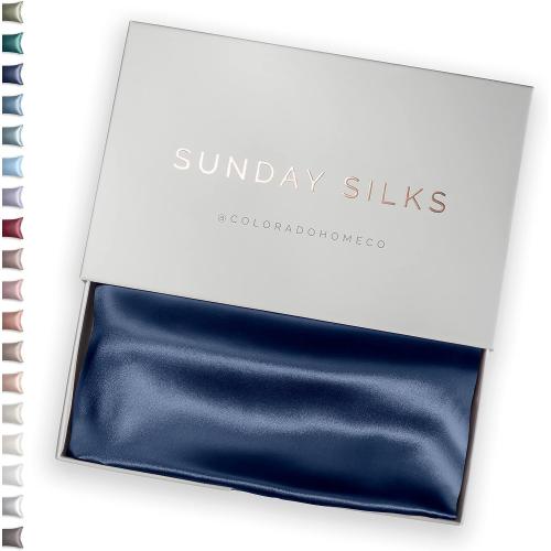 SUNDAYSILKS™ Premium Silk Pillow Cases | 100% Mulberry Silk Pillowcase with Zipper, Real 22 Momme Grade 6A Silk, Standard Queen, King Size [Navy Blue]
