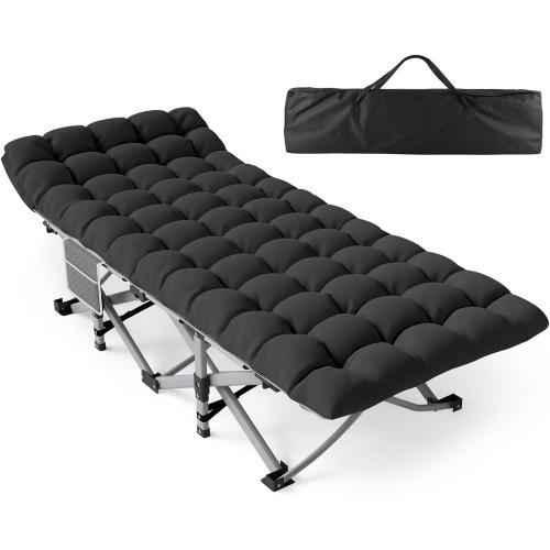 ZENPETIO Camping Cot for Adults, Heavy-Duty Portable Cot Bed with Mattress, Foldable Padded Sleeping Cots for Camping Travel Tent Day Bed Outdoor & Home Guest, Max Load 500 LBS, 75x28x15”