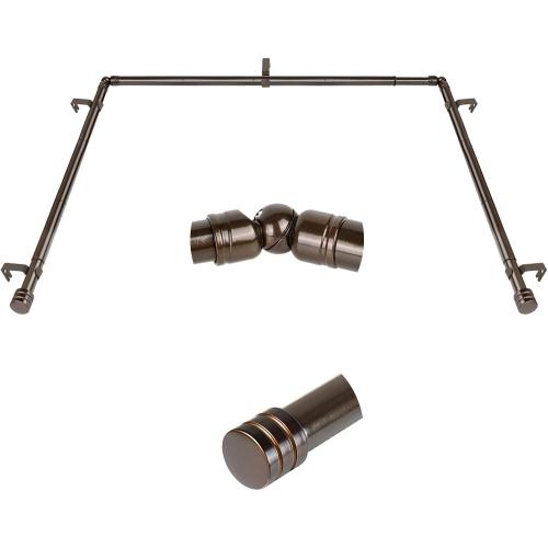 Bay Window Curtain Rods, HOTOZON 7/8 Inch Heavy Duty Curtain Rods for Bay Windows 48-84 Inch(Center Rod), 32-58 Inch Side Rods for Windows, Antique Bronze, Decorative Drapery Rod with End Cap Finials