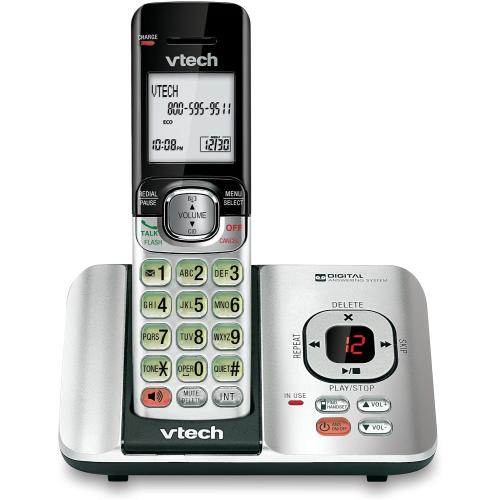 VTech CS6529 1-Handset Cordless Phone with Answering Machine, Caller ID/Call Waiting, DECT 6.0 Expandable, Handset Speakerphone, Silver/Black