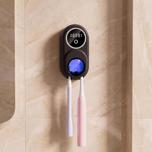 Toothbrush Sanitizer Holder, Wall-Mounted with Auto-Inductive Cover & 140°F Air Drying, Bathroom Organizer, Black