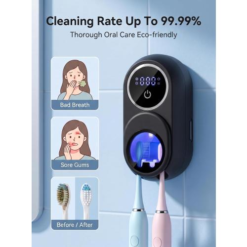 Toothbrush Sanitizer Holder, Wall-Mounted with Auto-Inductive Cover & 140°F Air Drying, Bathroom Organizer, Black
