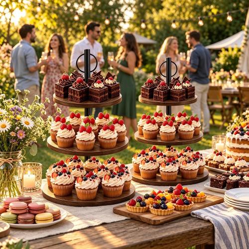 Wooden Cupcake Stand 2 Pack, Large Cupcake Tower Stand for 50 Cupcakes, 3 Tiered Wooden Serving Trays Stand, Soporte Para Cupcakes, Dessert Table Display