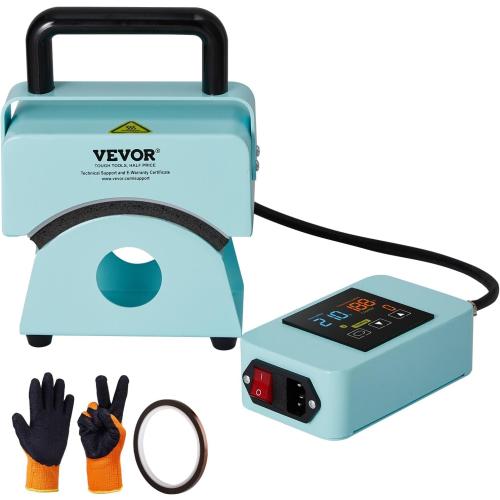 VEVOR Hat Press Machine, Mini Hat Heat Press for Caps with Integrated Control Panel, Cap Heat Press Machine with 5.9x3.15 inch Curved Heating Plate, Safety Base, and Glove, Automatic Shut-Off, Green