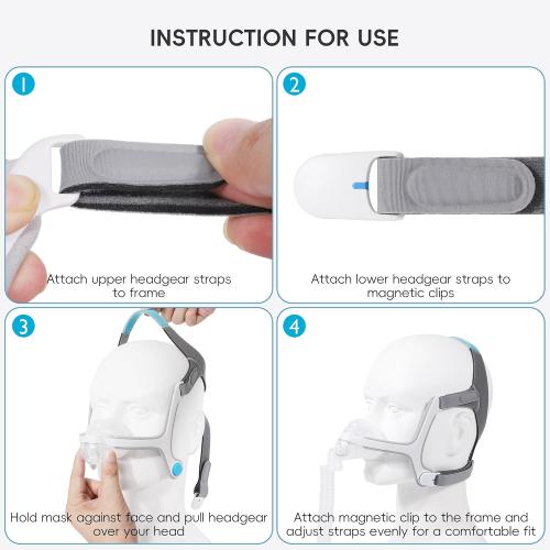 Replacement Headgear for N20 CPAP Mask, Soft CPAP Headgear Strap Compatible with AirFit N20 & AirTouch N20 Nasal Mask, Adjustable N20 Headgear with Enhanced Clips (1 Headgear 1 Pair Clips)
