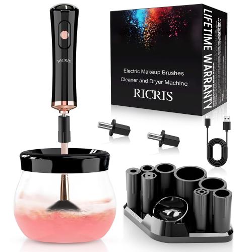 Black Electric Makeup Brush Cleaner and Dryer Machine - Super Fast Clean and Dry Make Up Brushes - Automatic Cosmetic Brush Spinner Washer Tools