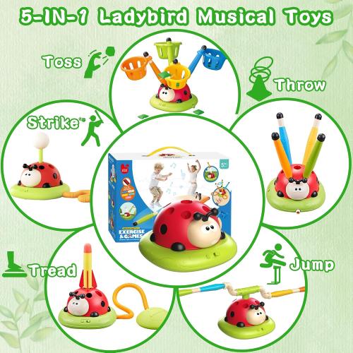 5 in 1 Musical Jump, Bean Bag Toss Ring Game, Baseball Toys and Stomping Launch Rocket Launcher for Kids Remote Control Indoor Outdoor Sports Toys for Kids Ages 4-8 3-5 Birthday Easter Gifts