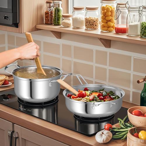 12 Piece Pots & Pans Set, Stainless Steel Cookware Set with Tempered Glass Lids, Handles & 3-Ply Base, 4 Stockpots, 1 Frying Pan & 1 Sauce Pan for Stovetop, Induction, Halogen