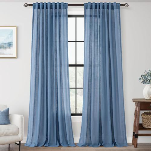 Denim Blue Curtains for Living Room Back Tab Modern Farmhouse Semi Sheer Blue Curtains 84 inches Long 2 Panels Set Muted Neutral Window Curtain for Dining Room Bedroom 52x84