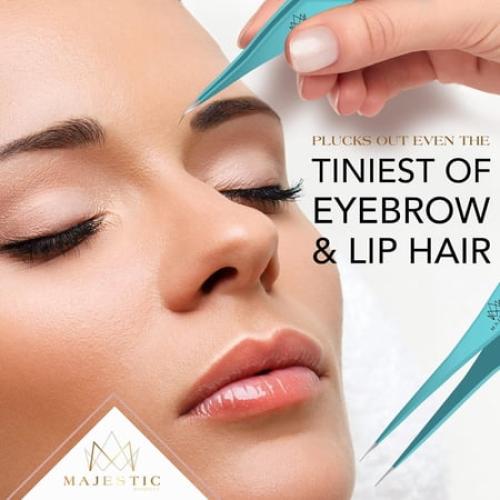 Majestic Bombay Fine Point Tweezers for Ingrown Hair Removal Needle Nose Tweezers with Black Band