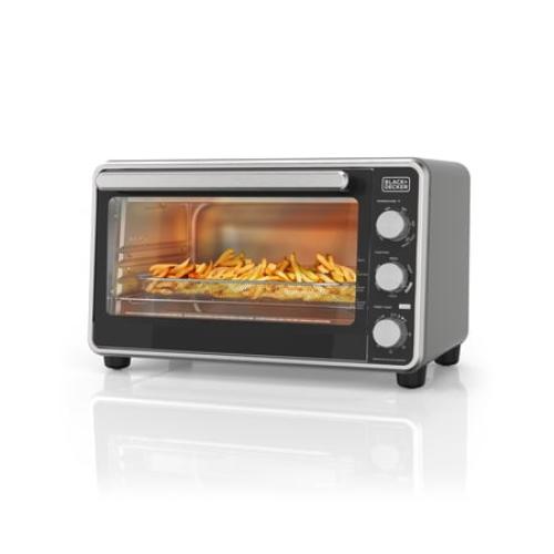 Black   Decker Crisp 'N Bake PRO 6-Slice Air Fryer Toaster Oven with Basket, Pan, Rack & Tray, Stainless Steel