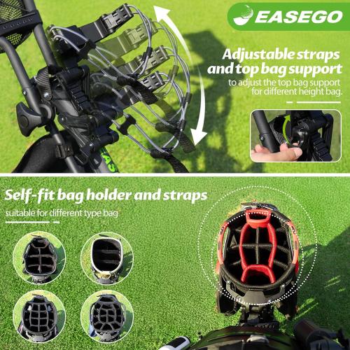 EASEGO Golf Push Cart 3 Wheel : Golf Bag Cart Foldable with Phone Holder/Cup/Umbrella Holder Compact Golf Pull Carts Quick Fold Golf Caddy Push Carts with Large Wheelbase for Different Terrain