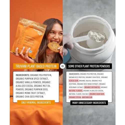 Truvani Vegan Pea Protein Powder | Pumpkin Spice | 20g Organic Plant Based Protein | 1 Serving | Keto | Gluten & Dairy Free | Low Carb | No Added Sugar