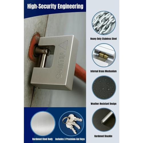 Heavy Duty 90mm Padlock - Stainless Steel Security Lock with 3 Keys | Anti-Theft Weather-Resistant for Outdoor Gates, Sheds, Garages & Storage Units