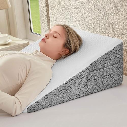 Wedge Pillow for Sleeping & Resting, 24x24x10 Memory Foam Cushion with Grey and White Patterned Polyester Cover, Ideal for Bedroom & Living Room – Comfortable Support for Adults