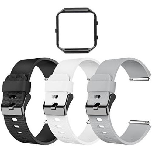 LEEFOX Compatible Blaze Bands with Frame, Sport Silicone Replacement Strap for Blaze Smart Fitness Watch accessory Wristbands Large, Black White Gray w/Black Frame Men Women