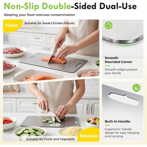 Non-Toxic Titanium Cutting Board, 100% Pure Titanium Cutting Boards for Kitchen, Double-Sided Chopping Boards for Raw & Cooked Food, Dishwasher Safe, Cutting Board & Knife Sets(13L x 8W)