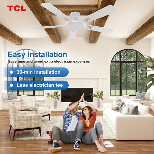 TCL 52 White Low Profile Ceiling Fan with Light & Remote