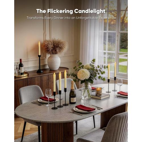 Homemory 2 Pcs Real Wax Made Flameless Taper Candles with Remote and Timer, 9.6 Ivory Battery Operated Candle Stick Flickering, Led Taper Candles with Lifelike Flame for Indoor Home Decor