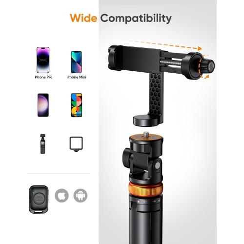 EUCOS 62 Phone Tripod, Tripod for iPhone & Selfie Stick with Remote, Extendable Cell Phone Stand & Ultimate Phone Holder, Solidest Phone Stand Compatible with iPhone/Android