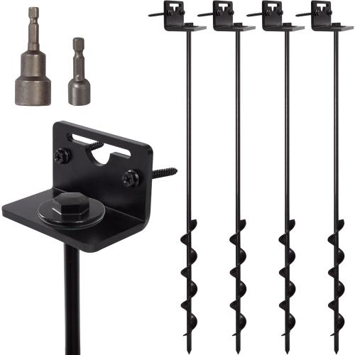 VASGOR 24” Mobile Home Anchors - Ground Anchor Screw in with Brackets and Adapter for Drill - Earth Anchors - Storage Shed and Swing Anchor Kits
