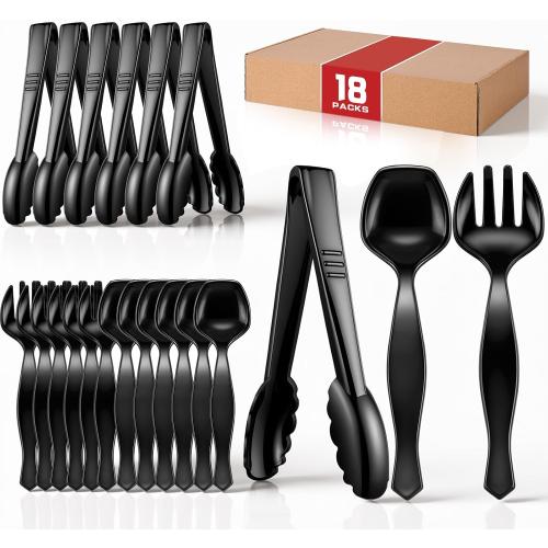 Mwellewm Plastic Serving Utensils Set Disposable Tongs Spoons for Buffet