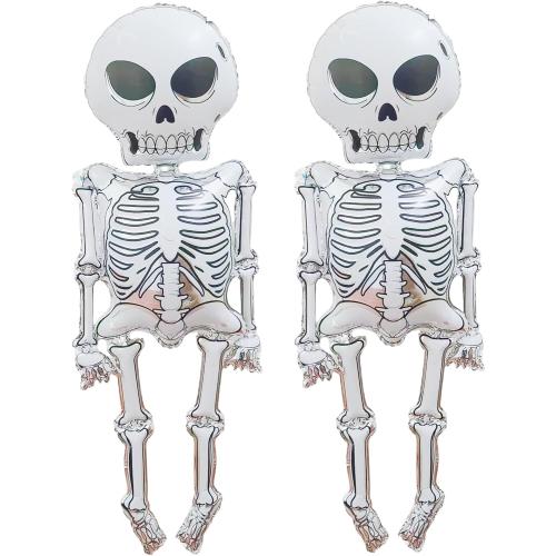 2 Pieces 34x62 Inches Scary Skeleton Foil Balloons - Large Spooky Mylar Life Size Skull Balloons for Halloween Decorations, Haunted House, Trick-or-Treat, Indoor and Outdoor Party Supplies