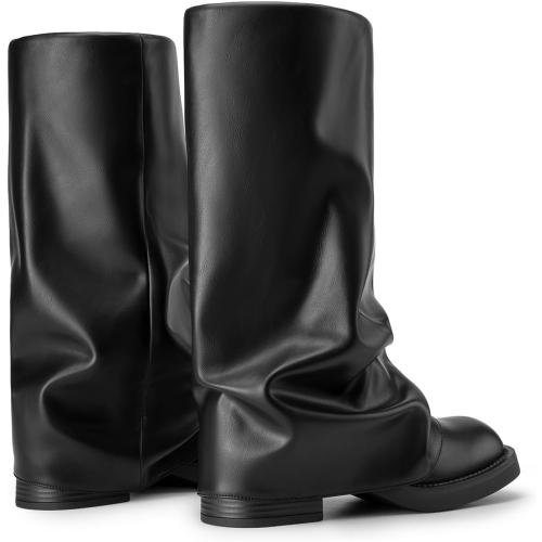 SIZE 11❗❗Athlefit Women's Fold Over Knee High Boots Pull On Square Toe Slouchy Boots