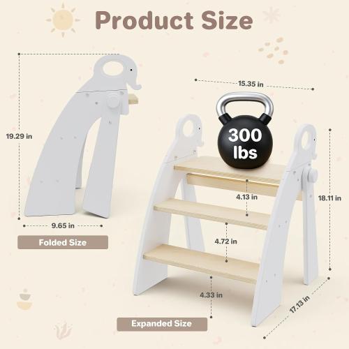Step Stool for Toddlers & Kids, Bathroom Sink, 3 Step Foldable